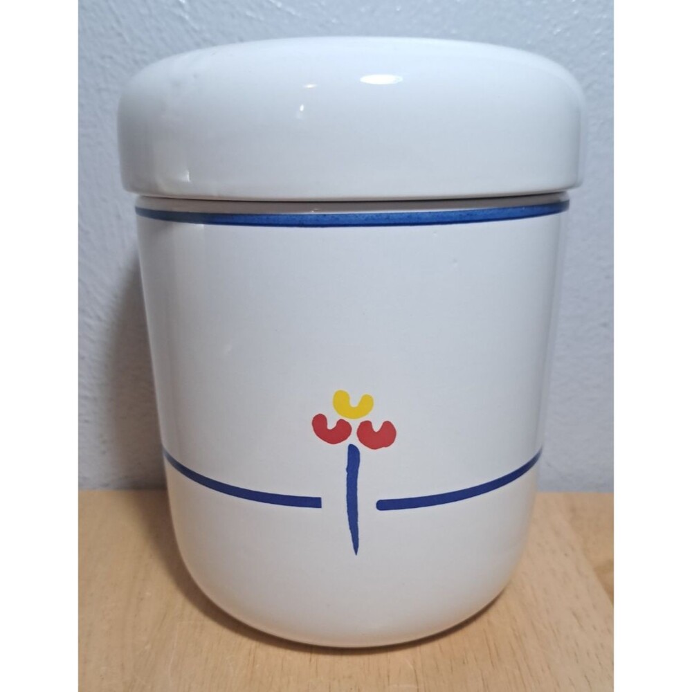 Riva Designs Tulips 6” Canister and Lid , Blue Trim, Japan